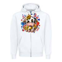 White cute cow fourth of july Zipper Hoodie - texasbilliewilder