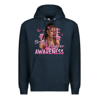 Navy breast cancer awareness afro woman Premium Hoodie - NancyCooperArtShop