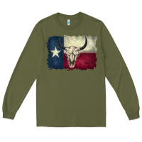 Army Green distressed tesas flag Long Sleeve Tee - BarkalooDesign