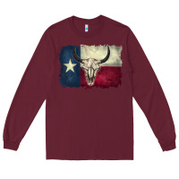 Burgundy distressed tesas flag Long Sleeve Tee - BarkalooDesign