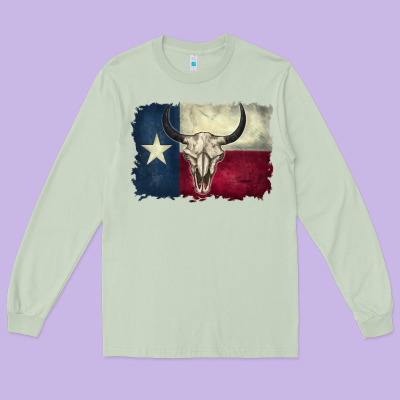 Distressed Tesas Flag Long Sleeve Tee Designed By Barkaloodesign