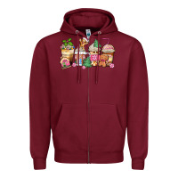 Pink Gingerbread Coffee Cups Zipper Hoodie | Teevron
