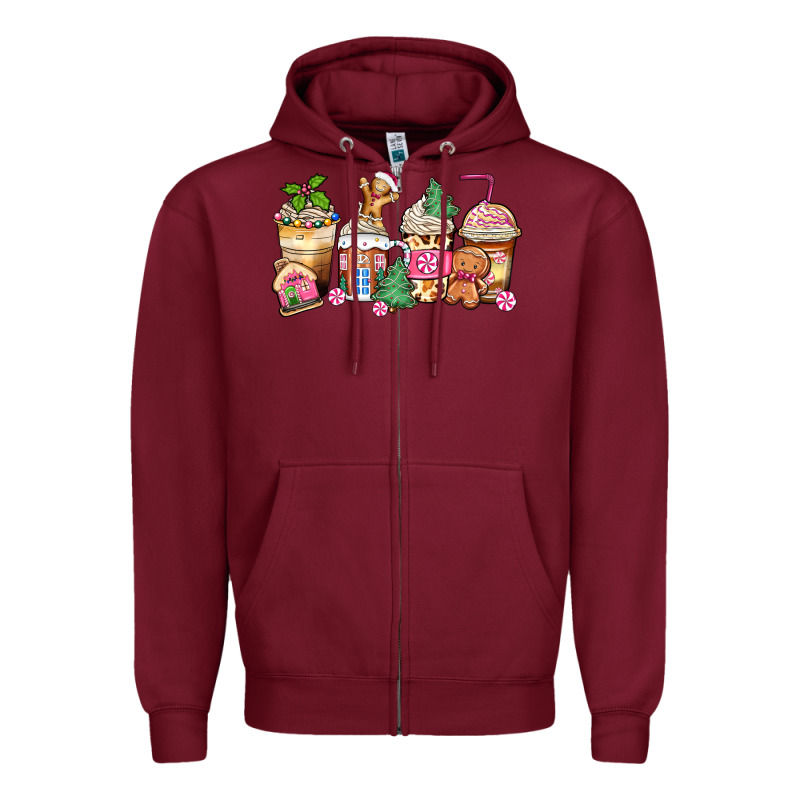 Pink Gingerbread Coffee Cups Zipper Hoodie by Zillion Design Studio | Teevron