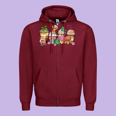 Zipper Hoodie pink gingerbread coffee cups
