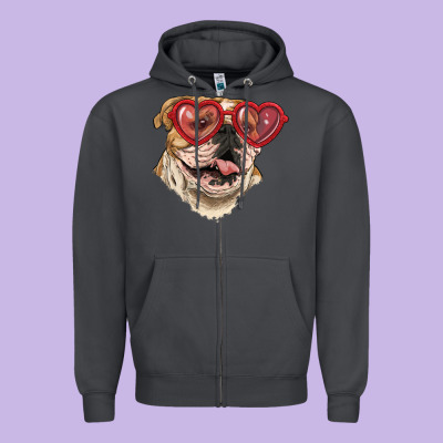 Zipper Hoodie english bulldog with love glass
