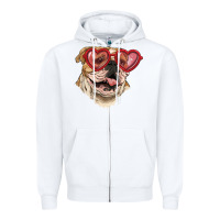 White english bulldog with love glass Zipper Hoodie - RanaPortraitStore