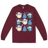 Burgundy santa claus doodles christmas Long Sleeve Tee - MaliasSmallBusiness