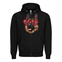 Black german shepherd with love glasses Zipper Hoodie - RanaPortraitStore