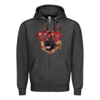 Charcoal Heather german shepherd with love glasses Zipper Hoodie - RanaPortraitStore