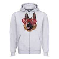 Heather Grey german shepherd with love glasses Zipper Hoodie - RanaPortraitStore