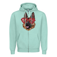 Seafoam german shepherd with love glasses Zipper Hoodie - RanaPortraitStore