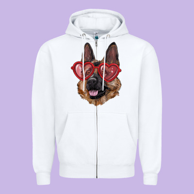 Zipper Hoodie german shepherd with love glasses