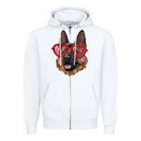 White german shepherd with love glasses Zipper Hoodie - RanaPortraitStore