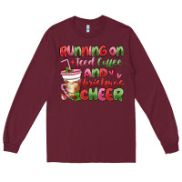 Burgundy running on iced coffee and christmas cheer Long Sleeve Tee - MaliasSmallBusiness