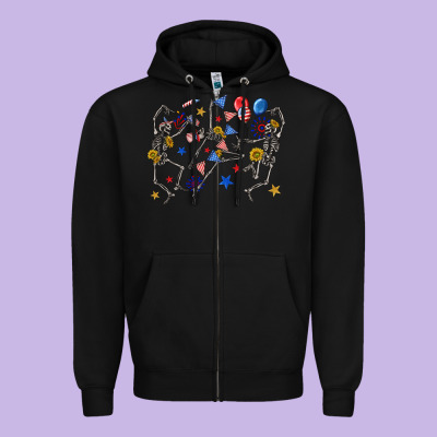 Zipper Hoodie fourth of july dancing skeleton