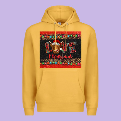 Love Christmas Highland Cow And Turquoise Gemstone Premium Hoodie Designed By Jasminsmagicworld