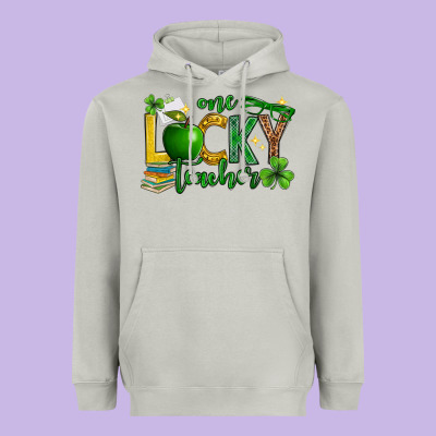 St. Patrick's Day One Lucky Teacher Heavyweight Hoodie Designed By Neo Western