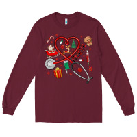 Burgundy christmas nurse Long Sleeve Tee - MaliasSmallBusiness