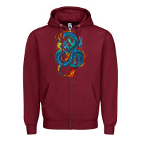 Burgundy blue dragon Zipper Hoodie - RanaPortraitStore