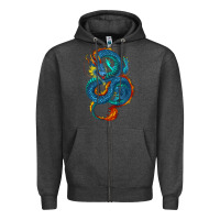 Charcoal Heather blue dragon Zipper Hoodie - RanaPortraitStore