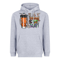Heather Grey Eat drink be scary Heavyweight Hoodie - CowhideDigitalArt