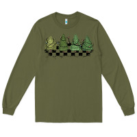 Army Green christmas checkered trees Long Sleeve Tee - MaliasSmallBusiness