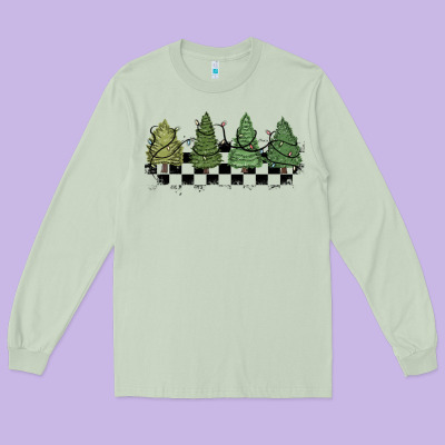Long Sleeve Tee christmas checkered trees