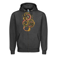 Charcoal Heather green and yellow dragon Zipper Hoodie - RanaPortraitStore