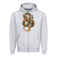 Heather Grey green and yellow dragon Zipper Hoodie - RanaPortraitStore