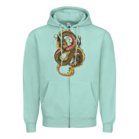 Seafoam green and yellow dragon Zipper Hoodie - RanaPortraitStore