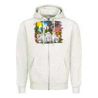 Oatmeal Heather easter farm with bunnies Zipper Hoodie - RanaPortraitStore