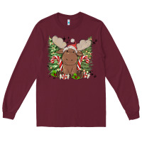 Burgundy christmas reindeer Long Sleeve Tee - MaliasSmallBusiness