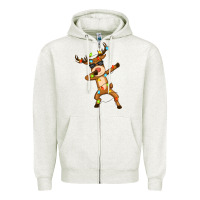 Oatmeal Heather dabbing deer Zipper Hoodie - Zillion Design Studio