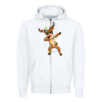 White dabbing deer Zipper Hoodie - Zillion Design Studio