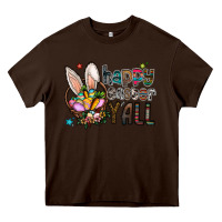 Chocolate Brown happy easter y all Heavy Core Tee - CowhideDigitalArt