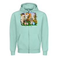 Seafoam easter farm cows bunny ears and eggs Zipper Hoodie - RanaPortraitStore