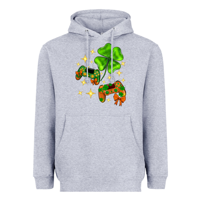 St. Patrick's Day With Game Control And Clover Heavyweight Hoodie by Neo Western | Teevron