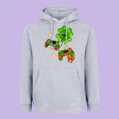 St. Patrick's Day With Game Control And Clover Heavyweight Hoodie Designed By Neo Western
