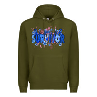 Army Green I am a survivor Colon Cancer blue ribbon Premium Hoodie - NancyCooperArtShop