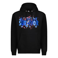 Black I am a survivor Colon Cancer blue ribbon Premium Hoodie - NancyCooperArtShop