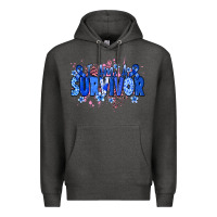 Charcoal Heather I am a survivor Colon Cancer blue ribbon Premium Hoodie - NancyCooperArtShop