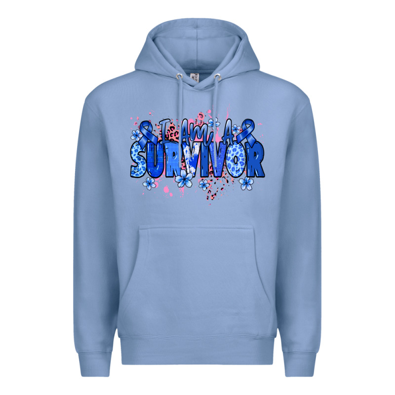 I Am A Survivor Colon Cancer Blue Ribbon Premium Hoodie by NancyCooperArtShop | Teevron