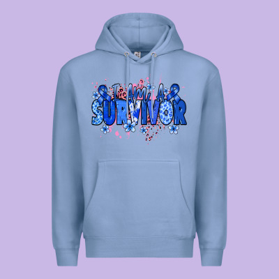 I Am A Survivor Colon Cancer Blue Ribbon Premium Hoodie Designed By Nancycooperartshop