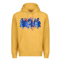Mustard I am a survivor Colon Cancer blue ribbon Premium Hoodie - NancyCooperArtShop