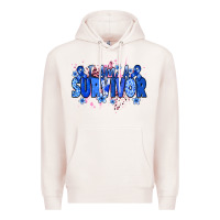Pale Pink I am a survivor Colon Cancer blue ribbon Premium Hoodie - NancyCooperArtShop
