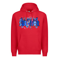 Red I am a survivor Colon Cancer blue ribbon Premium Hoodie - NancyCooperArtShop
