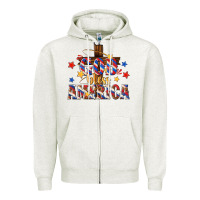 Oatmeal Heather god bless america Zipper Hoodie - texasbilliewilder