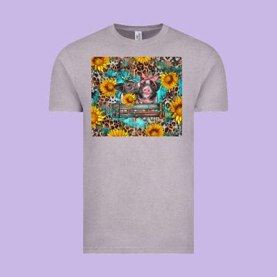 Baby Pigs With Leopard Cowhide And Sunflowers Vintage Tee Designed By Artiststas
