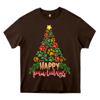 Chocolate Brown paw print christmas tree Heavy Core Tee - CowhideDigitalArt