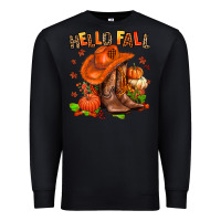 Black hello fall pumpkins  cowgirl  and roses Premium Sweatshirt - AdoDesignShop
